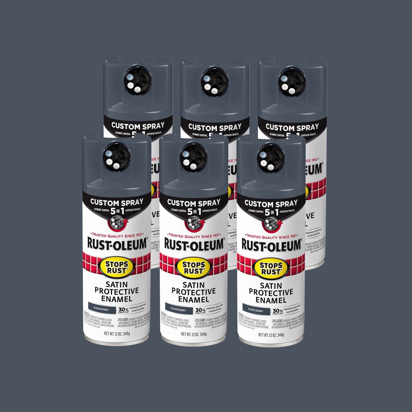 6 Pack, Rust-Oleum Stops Rust Custom Spray 5-in-1 Matte Elderberry Spray Paint-393369, 12 oz