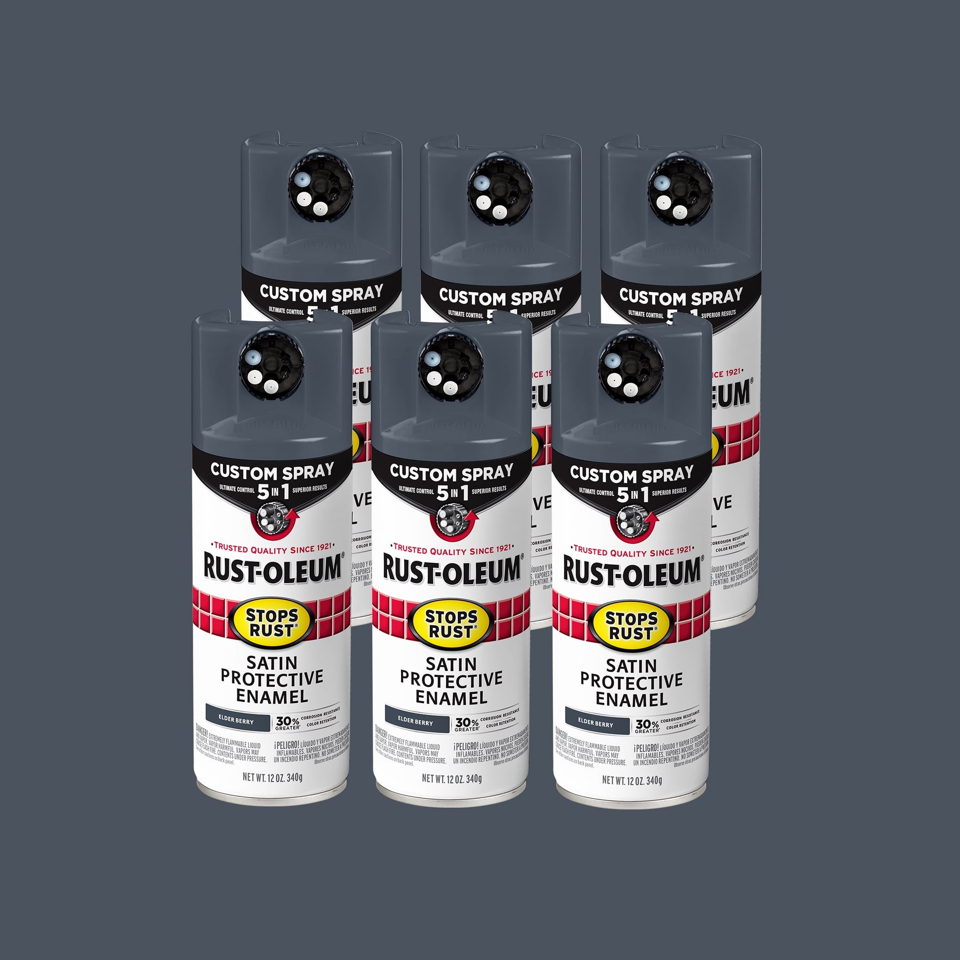 6 Pack, Rust-Oleum Stops Rust Custom Spray 5-in-1 Matte Elderberry Spray Paint-393369, 12 oz