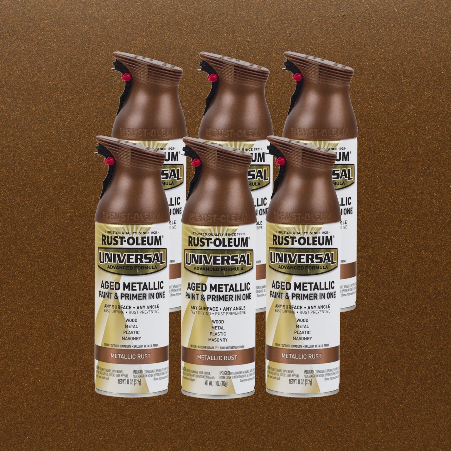 6 Pack, Rust, Rust-Oleum Universal All Surface Interior/Exterior Metallic Spray Paint-285072, 11 oz