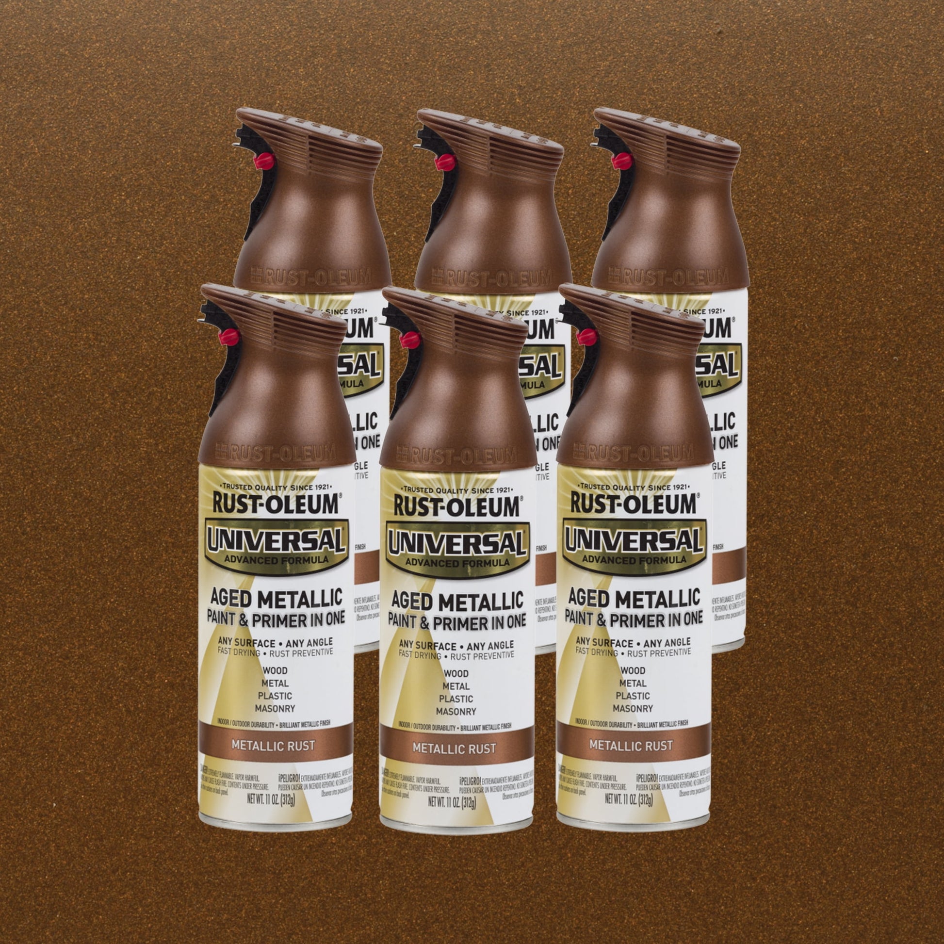 6 Pack, Rust, Rust-Oleum Universal All Surface Interior/Exterior Metallic Spray Paint-285072, 11 oz