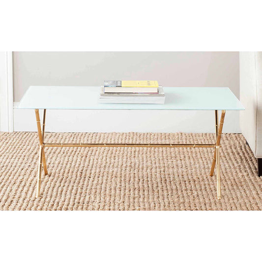 SAFAVIEH Brogen 17 in. H Solid Cross Leg Accent Table, Gold/White Glass