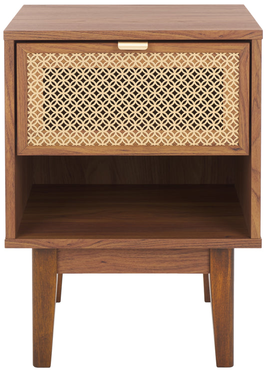 SAFAVIEH Ceu Coastal Style 1 Drawer Night Stand, Walnut/Gold (15.7 in. W x 15.4 in. D x 21.7 in. H)