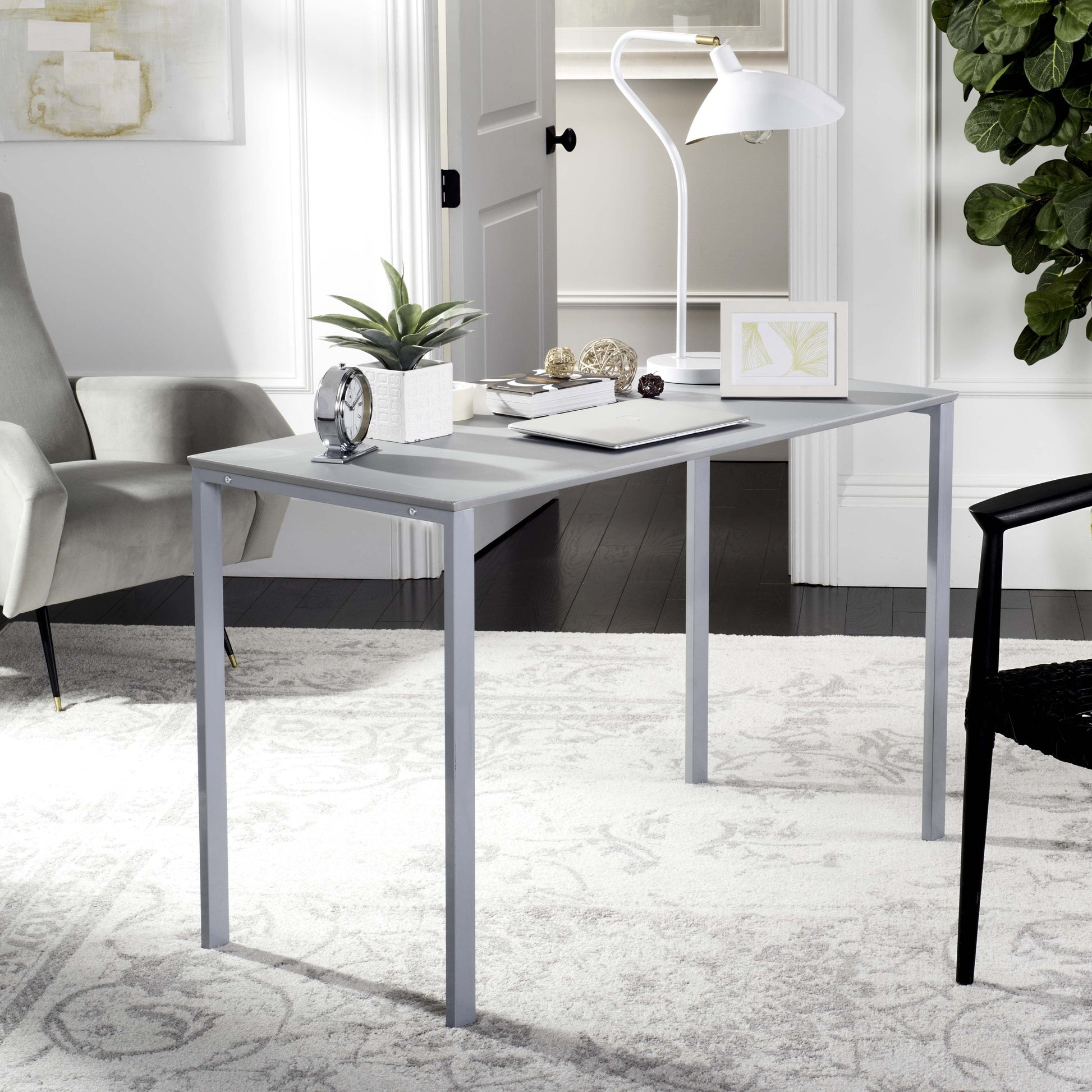 SAFAVIEH Dalit 47" Modern Glam Solid Writing Desk, Grey