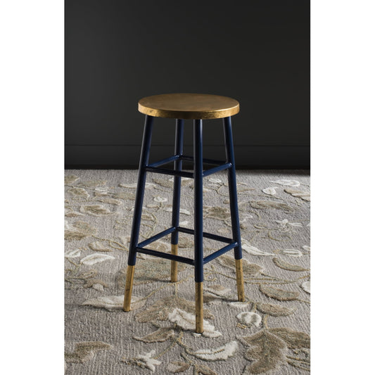 SAFAVIEH Emery 30" Solid Metal Gold Leaf Bar Stool, Navy