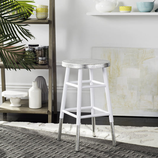 SAFAVIEH Kenzie Iron Silver Dipped 24" Counterstool, White