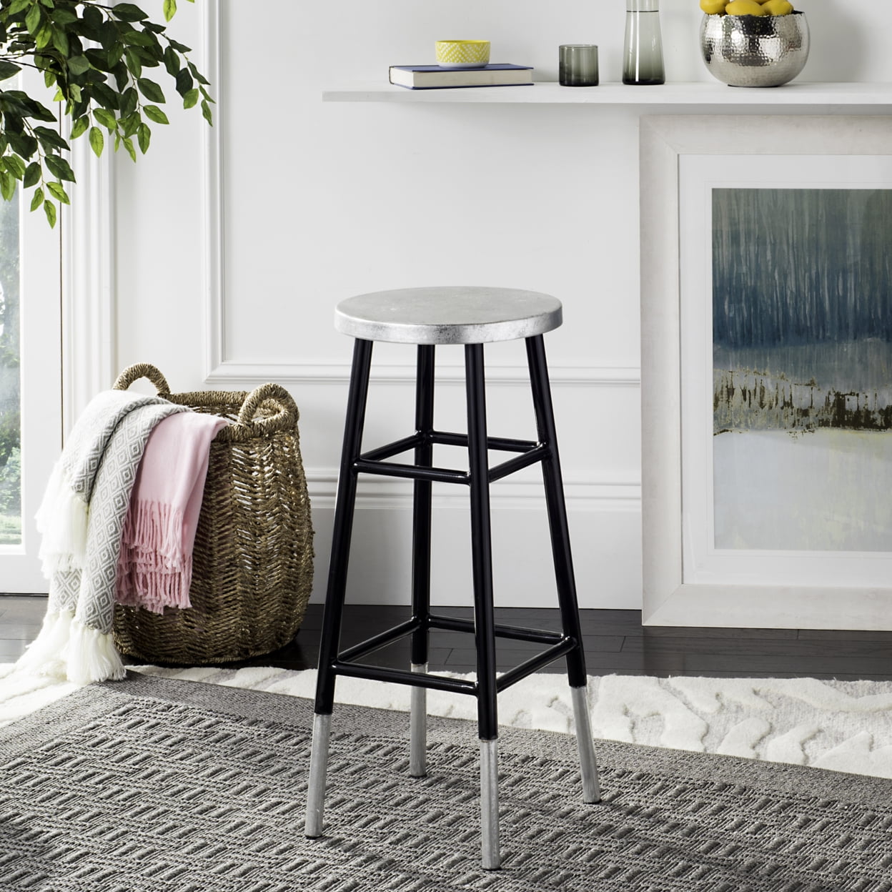 SAFAVIEH Kenzie Iron Silver Dipped 30" Barstool, White