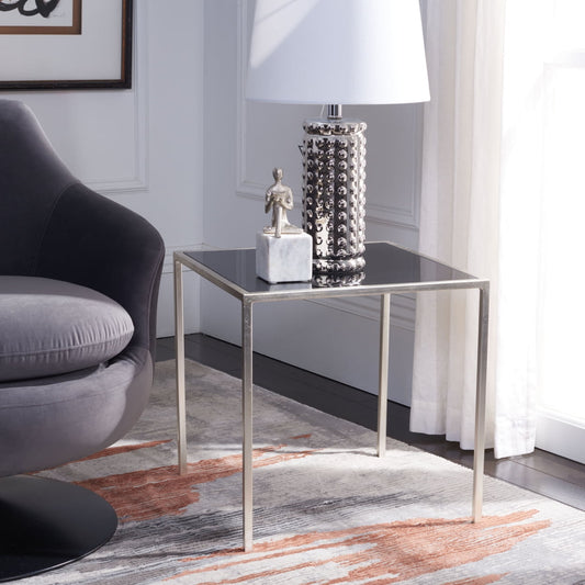 SAFAVIEH Kiley 18 in. H Classic Leaf Accent Table with Black Glass, Silver