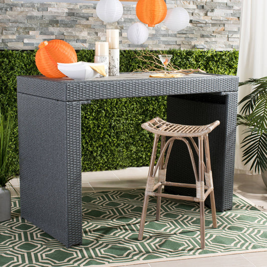 SAFAVIEH Leda Contemporary Rattan Bar Stool with Foot Rest, Grey White Wash