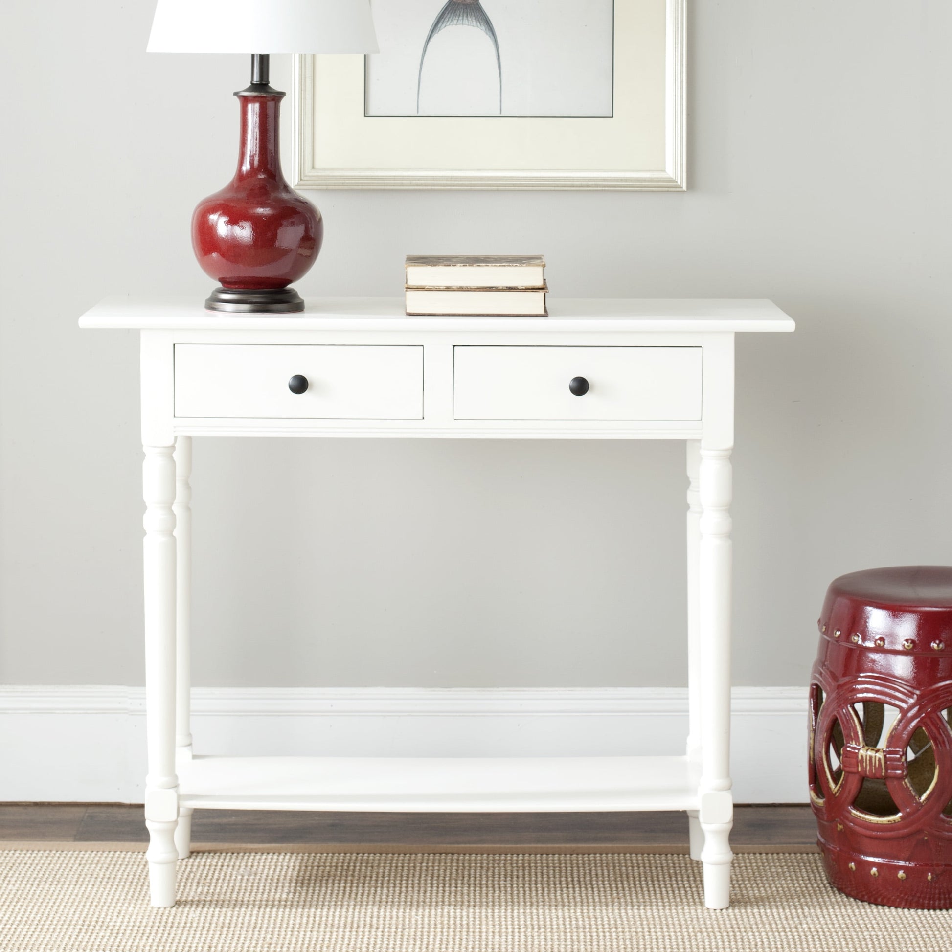 SAFAVIEH Rosemary Solid Contemporary 2 Drawer Console with Shelf, Dark Cherry