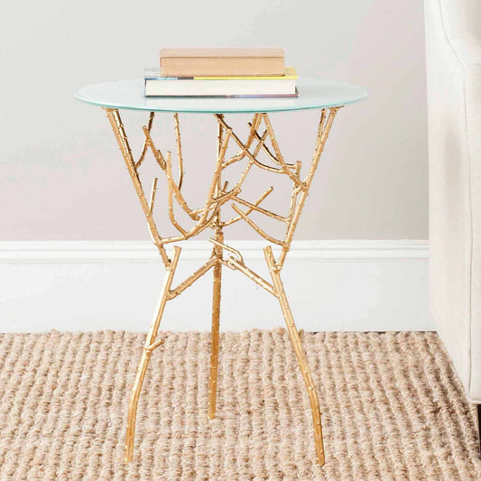 SAFAVIEH Tara 22.5 in. H Branched Glass Top Accent Table, Gold/White