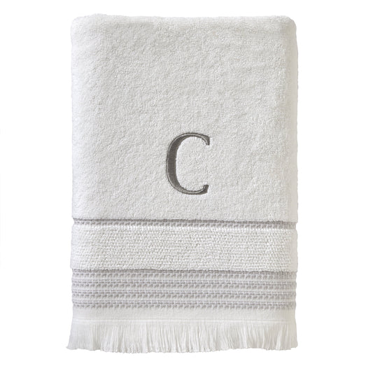 SKL Home Casual Monogram Bath Towel, "C", White