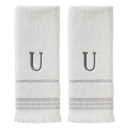 SKL Home Casual Monogram Cotton Hand Towels (2-Pack), "U", White