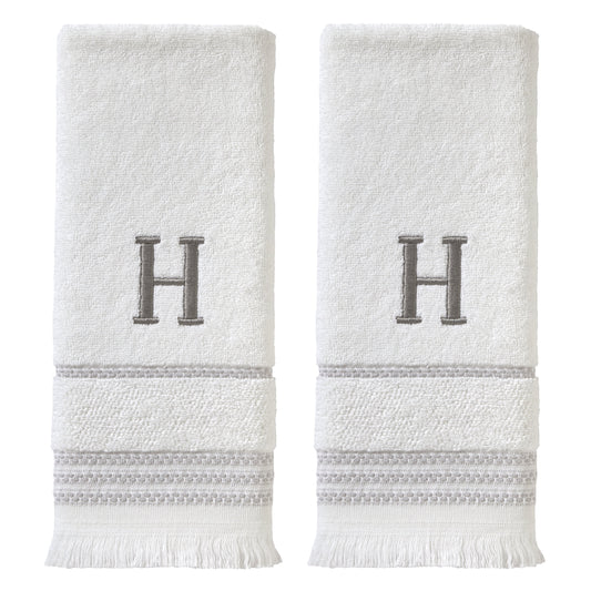 SKL Home Casual Monogram Hand Towel (2-Pack), "H", White