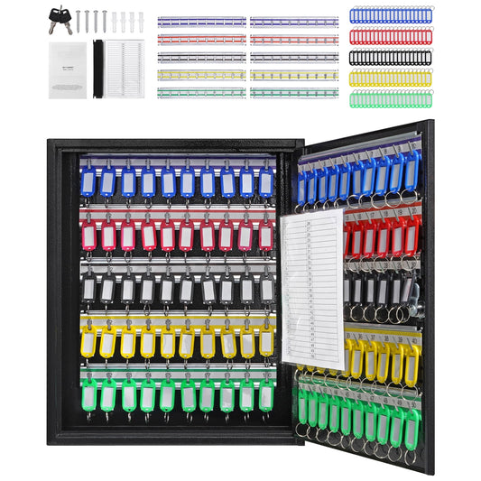KFFKFF 100-Key Cabinet Key Lock Box with Colorful Key Tags & Adjustable Racks