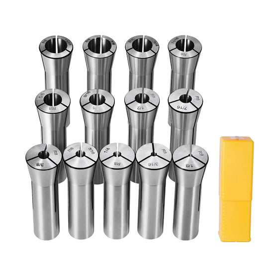 SKYSHALO 13-Piece R8 Collet Set, Sizes 1/8'' to 7/8'', Crafted from 45# Steel, Precision within 0.0012''/30Î¼m TIR, Includes Labeled Storage Cases, Suitable for Milling Machines, Drill Presses