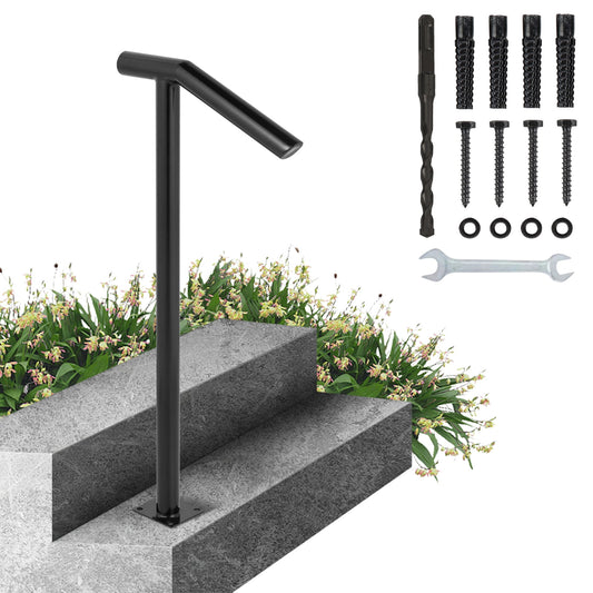 KFFKFF 2 Step Single Post Handrail Round Metal Stair Handrail Aluminum Material Stair Handrail with Installation Kit 18L x 38H Inch Step Stair Railing