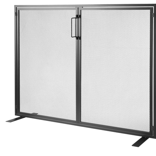 KFFKFF 38.98"x30.7" Fireplace Screen 1-Panel Iron Mesh Spark Guard Modern Black