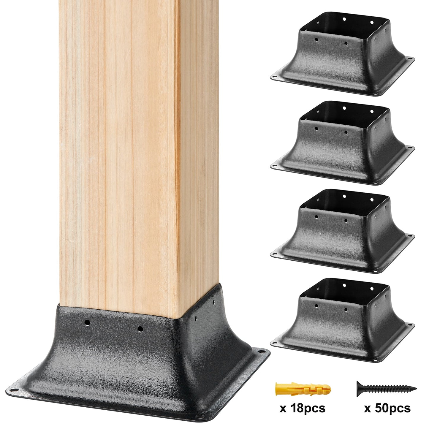 SKYSHALO 4Pcs 4x4 Post Base Brackets Heavy Duty for Standard Wood Post Anchor