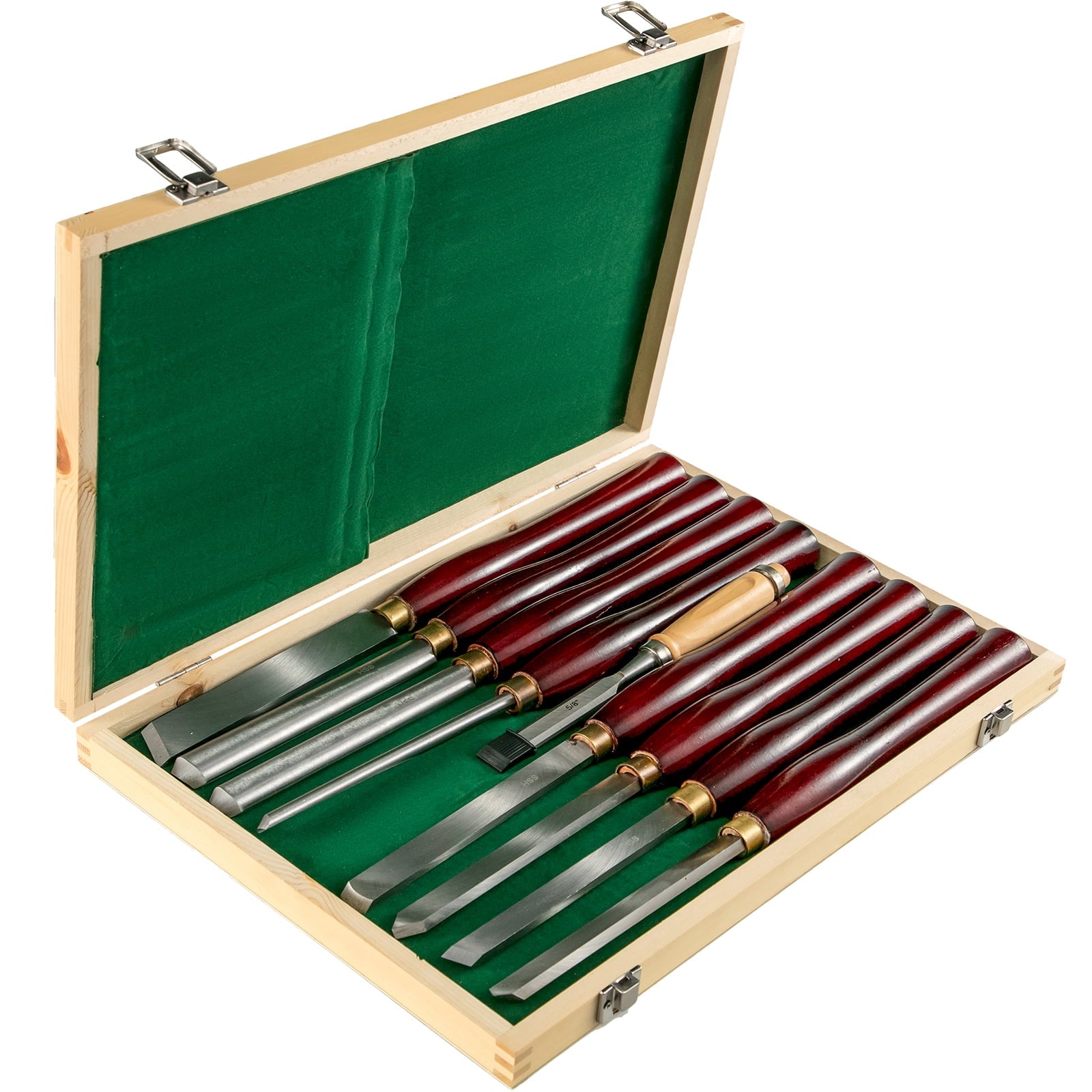 SKYSHALO 8-Set Woodworking Chisel Set, High-Speed Steel, for Crafting Wood, Root, & Furniture, Includes Wooden Case - Red