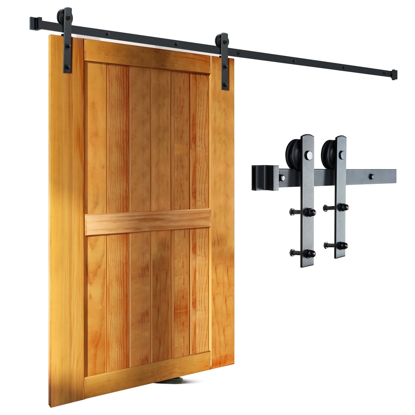 SKYSHALO 8FT Sliding Barn Door Hardware Set, Supports Up to 330LBS, Durable Track System for Single Door, Compatible with 3.7-4.3FT Width & 1.3"-1.8" Thickness Door Panels, Includes Quiet Rollers