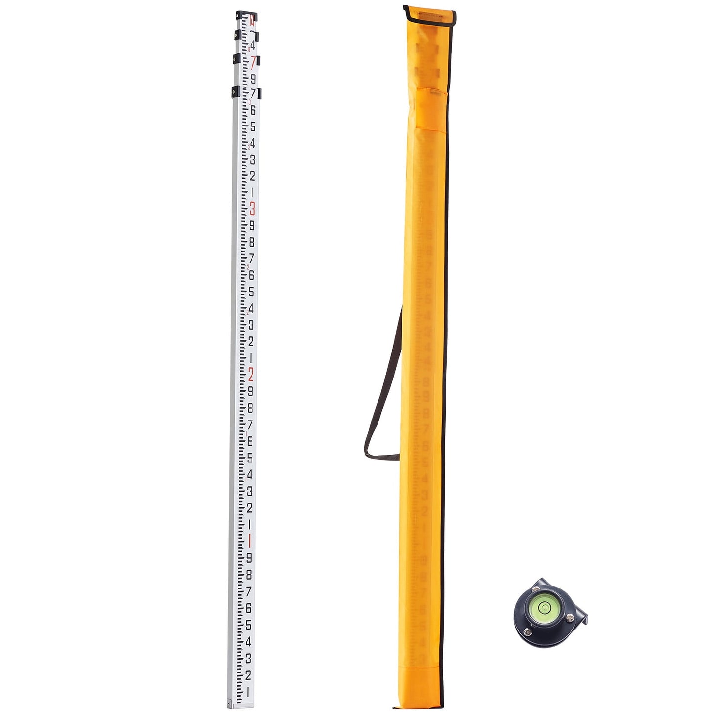 SKYSHALO Aluminum Measuring Rod, 14-Ft/10ths, 6-Part Extendable Survey Stick, Dual-Side 1/10 ft Graduations, with Bubble Level & Carry Case for Residential & Commercial Construction