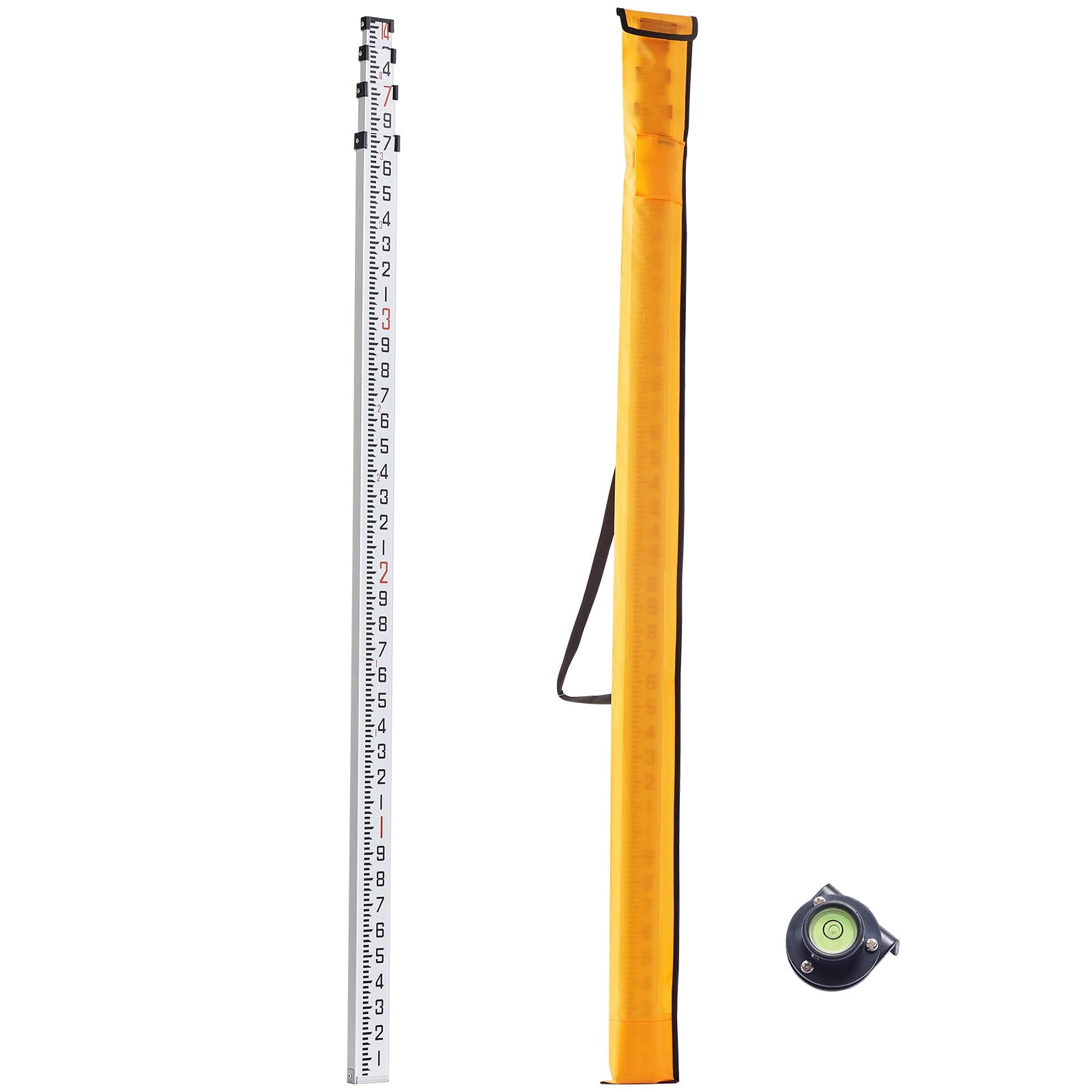 SKYSHALO Aluminum Measuring Rod, 14-Ft/10ths, 6-Part Extendable Survey Stick, Dual-Side 1/10 ft Graduations, with Bubble Level & Carry Case for Residential & Commercial Construction