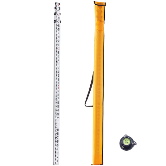 SKYSHALO Aluminum Measuring Rod, 14-Ft/10ths, 6-Part Extendable Survey Stick, Dual-Side 1/10 ft Graduations, with Bubble Level & Carry Case for Residential & Commercial Construction