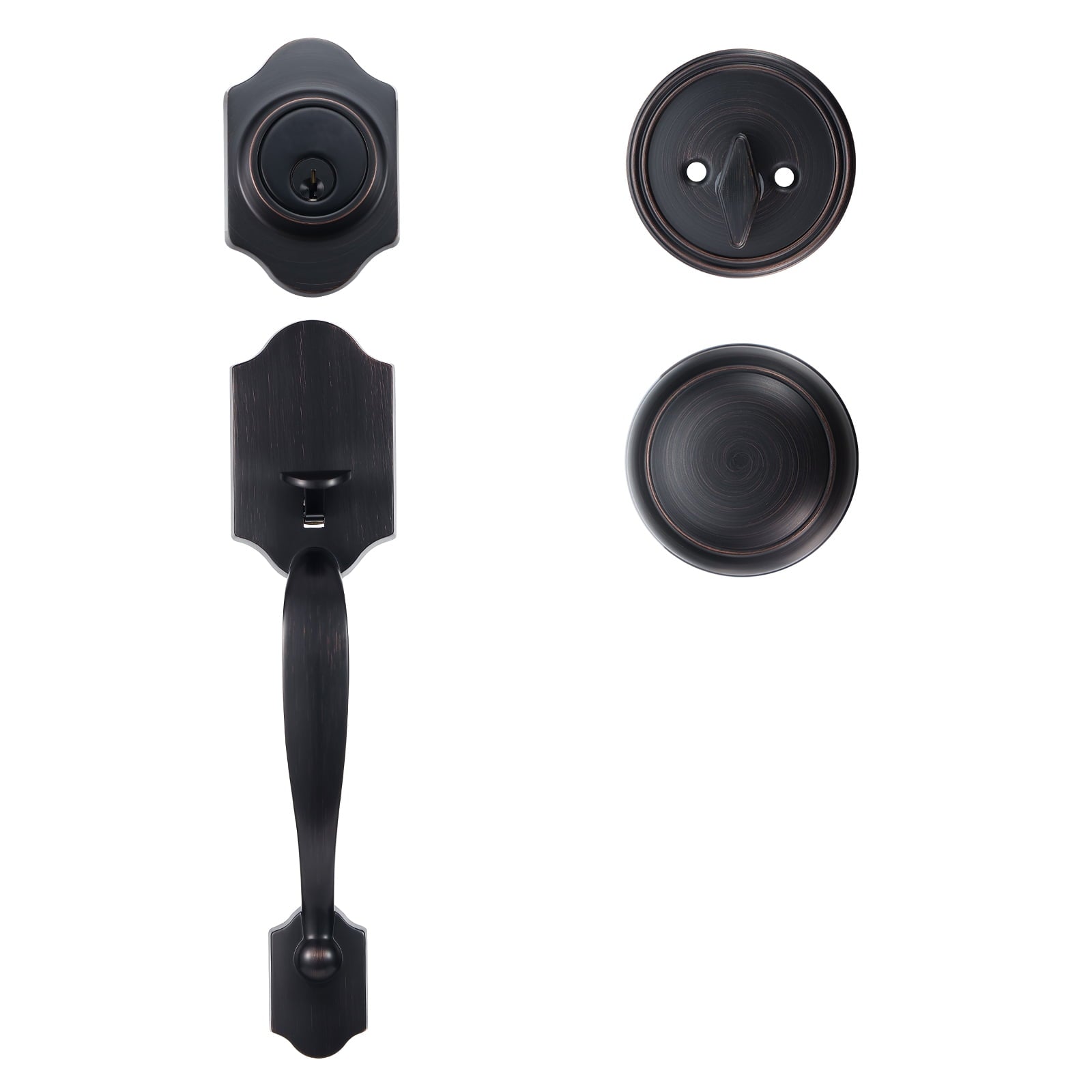KFFKFF Front Door Handle and Deadbolt Set, Front Door Lock Set with Reversible Knob Handle, Modern Front Door Hardware, Single Cylinder Front Door Entry Lock, Brushed Oil Rubbed Bronze Finish
