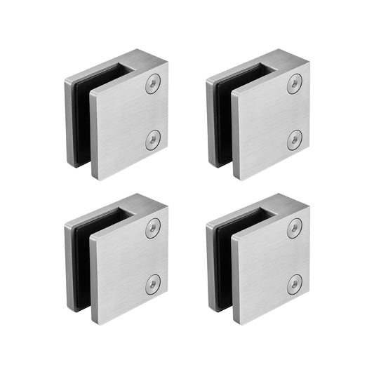 SKYSHALO Glass Holder, 4 Pack Square Support for 8-12mm Thick Glass, Made of 304 Stainless Steel, Suitable for Balcony, Garden, Pool, and Stairs, Silver
