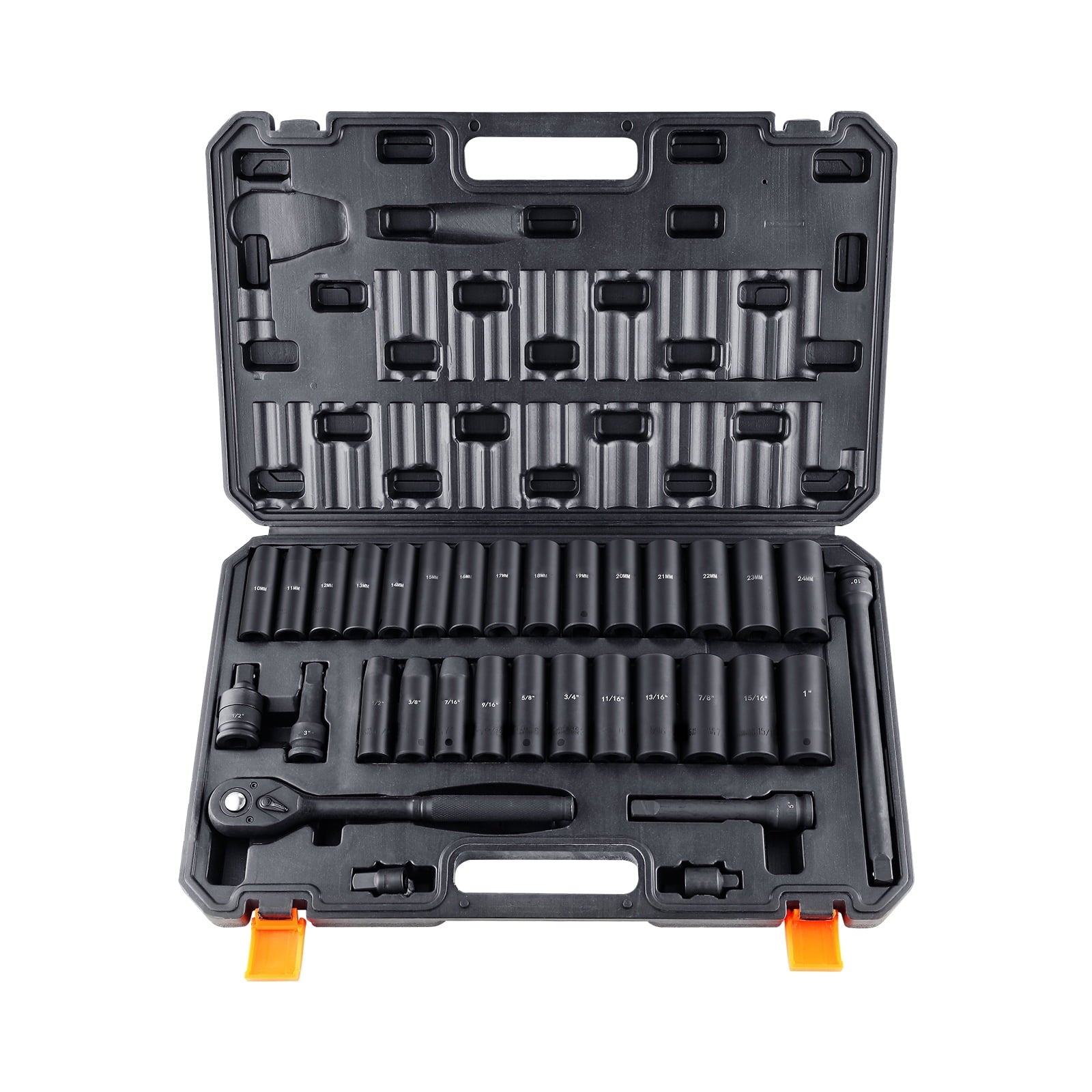 SKYSHALO Impact Sockets Set 33pcs 6-Point 1/2in Drive Bit Ratchet Tool Kit Case