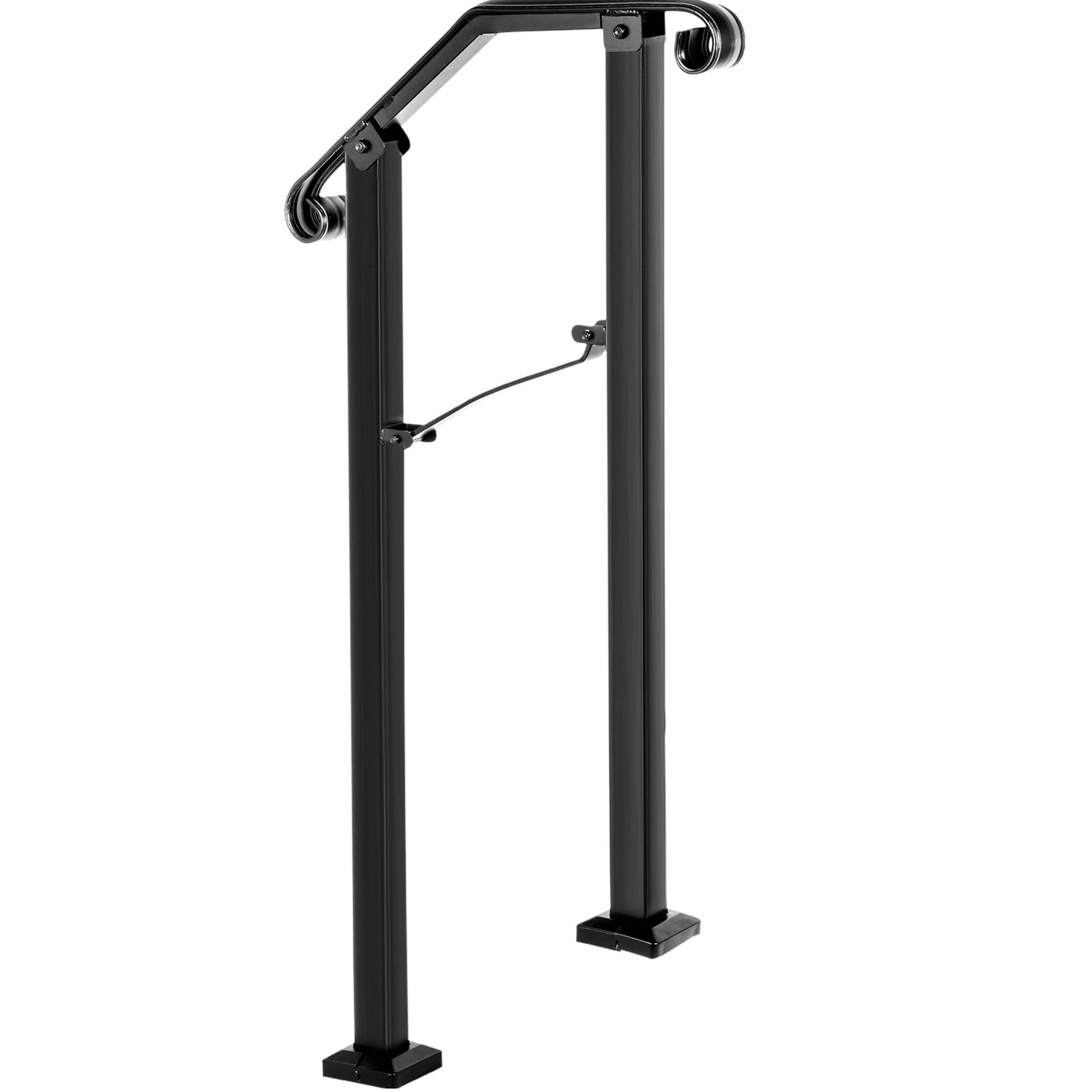 KFFKFF Outdoor Handrails, Suitable for 1 or 2 Steps, Arch#1 Iron Railing, Versatile for Concrete or Wood Stairs, Black