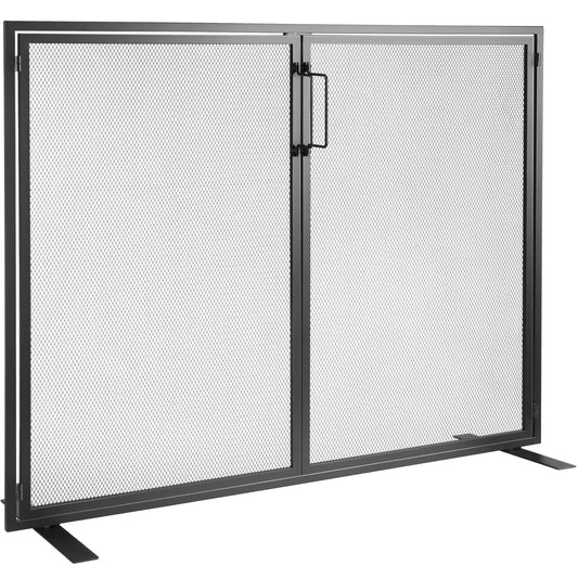 KFFKFF Single Panel Fireplace Screen with Access Door, Durable Iron Mesh, 38.98"L x 30.7"H, Spark Protection, Easy Setup, Standalone Fire Guard for Living Space Enhancement