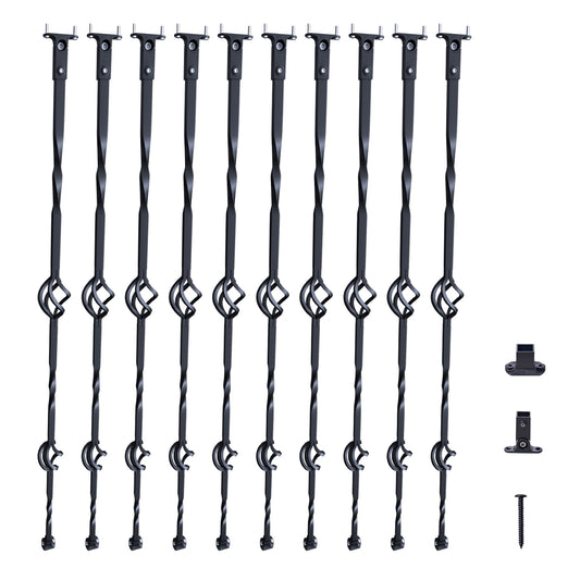 KFFKFF Staircase Metal Balusters 44'' Steel Deck Spindles w/ Screw Double Baskets