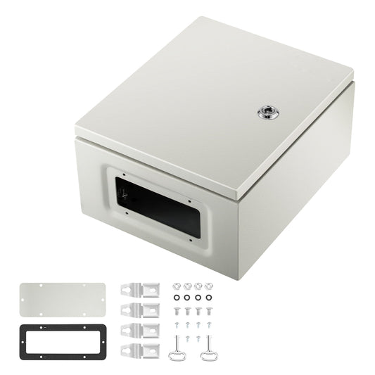 SKYSHALO Steel Electrical Box 12â€ x 10â€ x 6â€, Carbon Steel Hinged Junction Box, IP65 Weatherproof Metal Box Wall-Mounted Electronic Equipment Enclosure Box with Mounting Plate