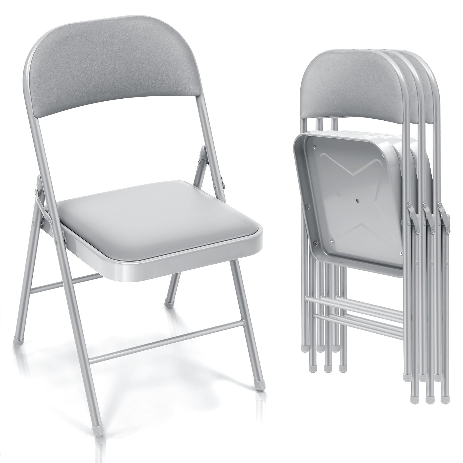SUGIFT 4 Pack Vinyl Padded Folding Chair Portable Dining Chairs for Indoor and Outdoor