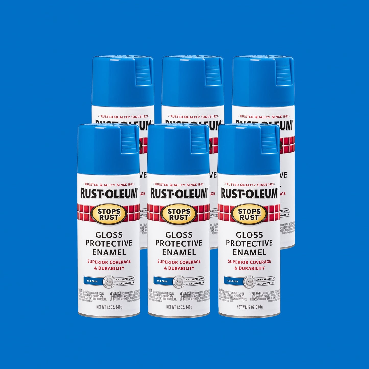Sail Blue, Rust-Oleum Stops Rust Gloss Protective Enamel Spray Paint, 12 oz, 6 Pack