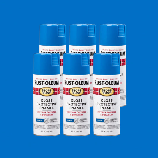 Sail Blue, Rust-Oleum Stops Rust Gloss Protective Enamel Spray Paint, 12 oz, 6 Pack