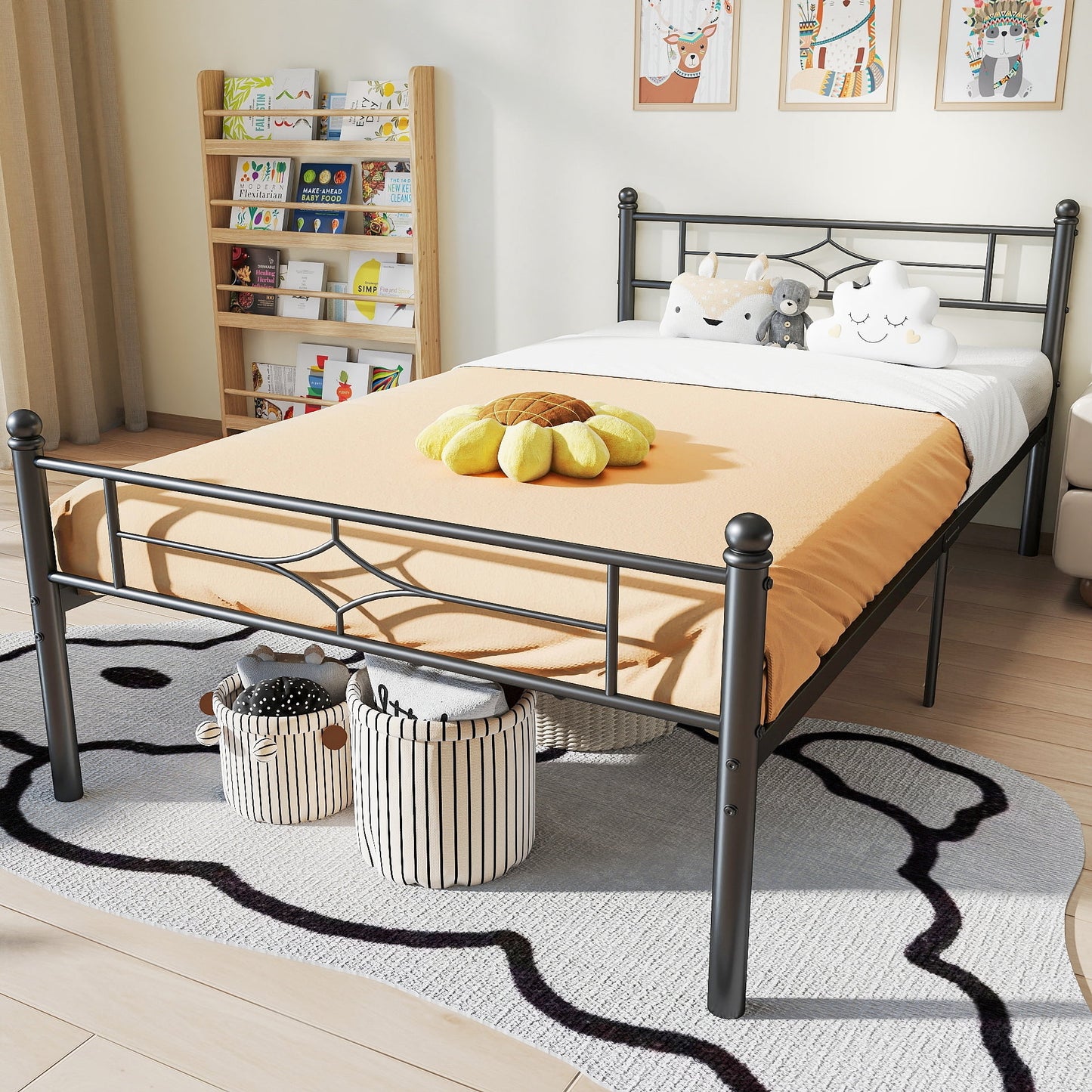Sailvan Queen Bed Frame, Heavy-duty Metal Bed Frames with Headboard, No Box Spring Needed, Black