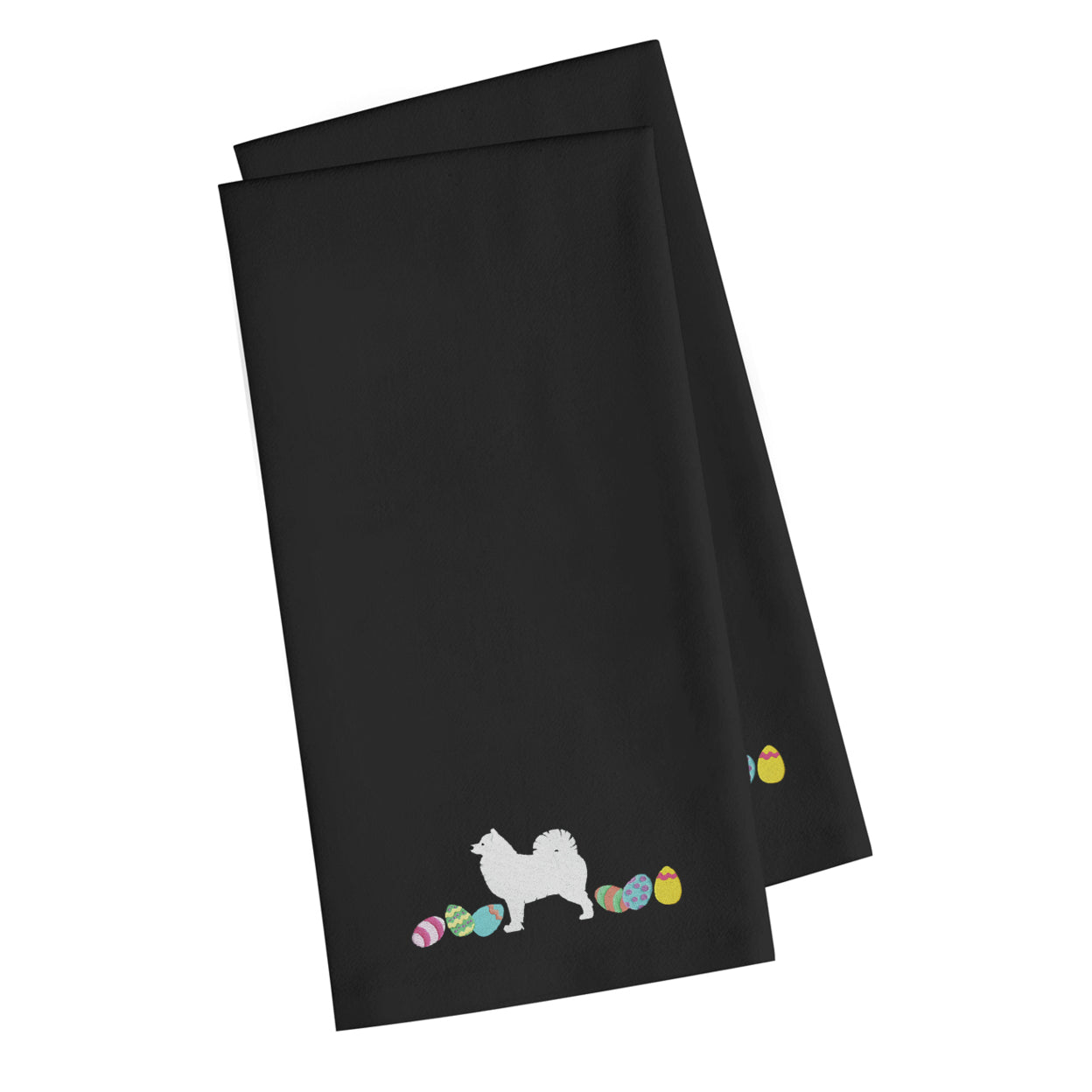Samoyed Easter Black Embroidered Towel Set of 2