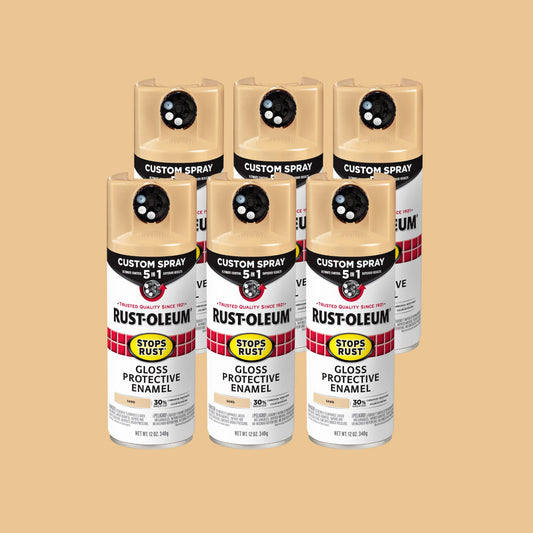 6 Pack, Sand, Rust-Oleum Stops Rust Custom Spray 5 in 1 Gloss Spray Paint-376905, 12 oz