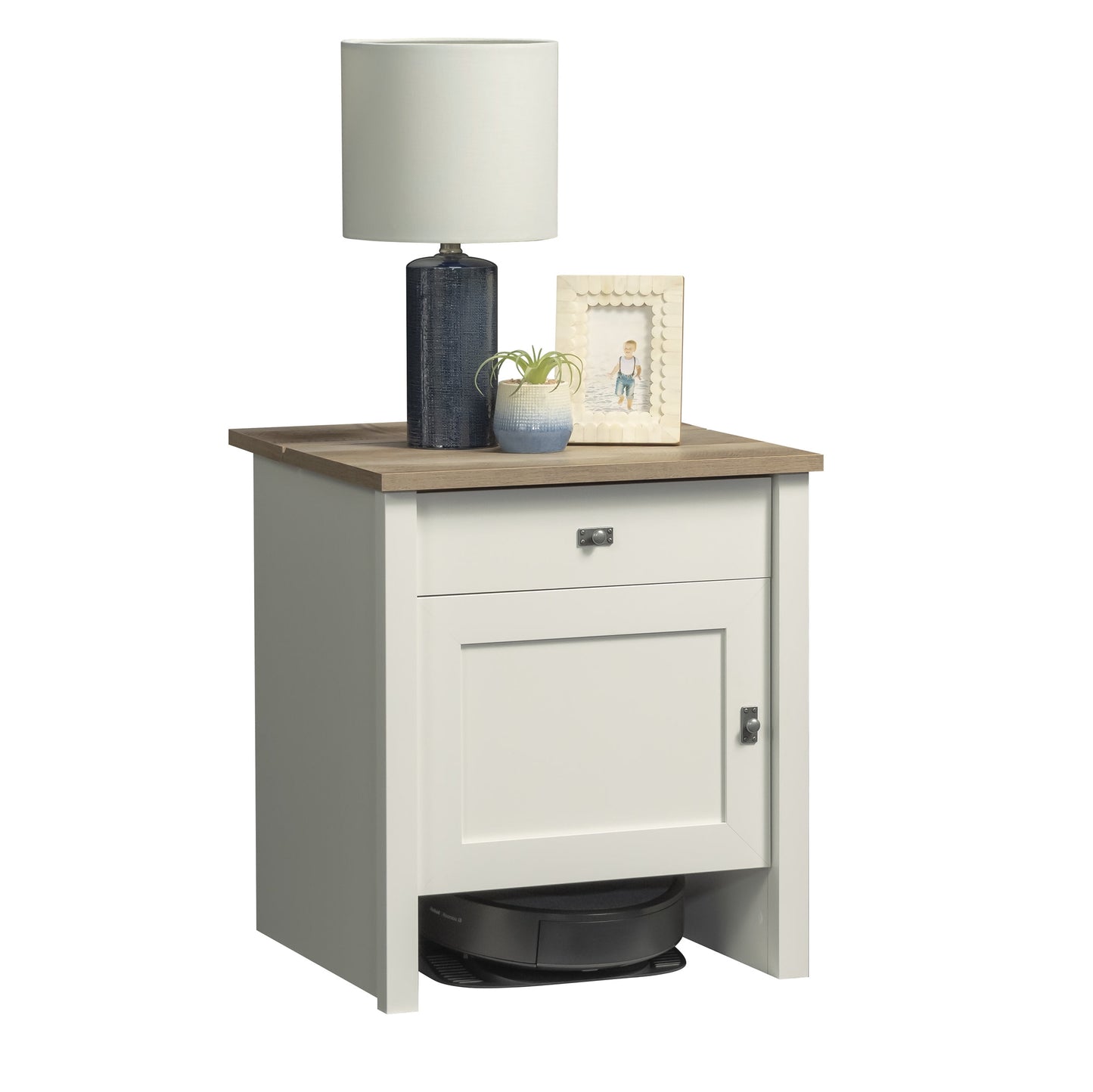 Sauder Cottage Road, Robot Vacuum Storage Side Table, Soft White Finish