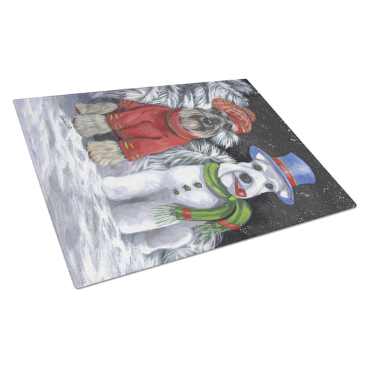 Schnauzer Christmas Snow Dog Glass Cutting Board Large