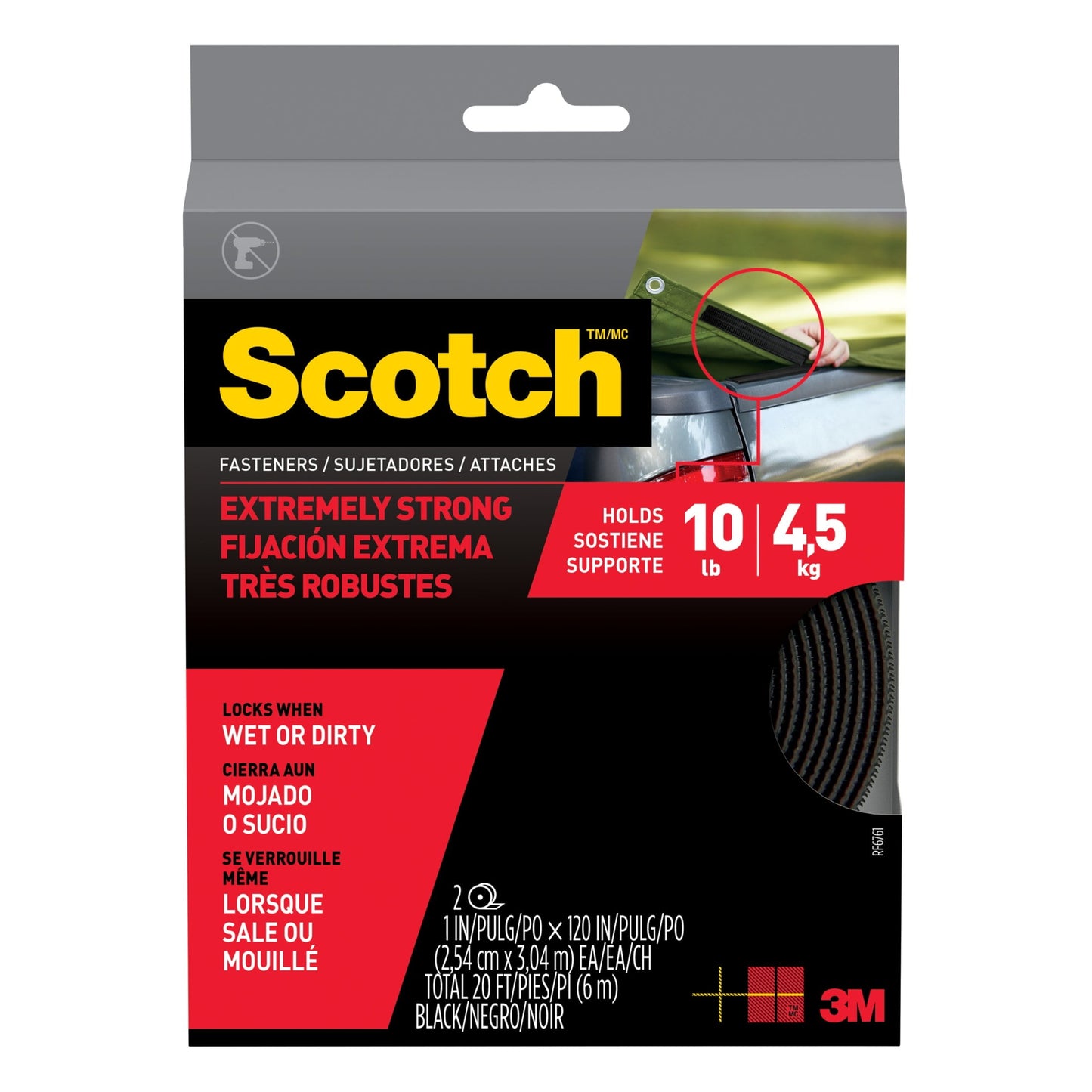 Scotch Black Hook & Loop Fasteners, Heavy Duty, Holds 10 lbs, 1 in x 10 ft, 2 Count