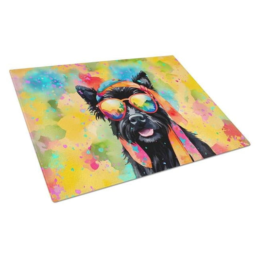 Scottish Terrier Hippie Dawg Glass Cutting Board Large 12 in x 15 in