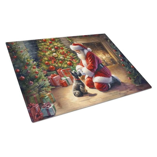 Scottish Terrier and Santa Claus Glass Cutting Board 12 in x 15 in