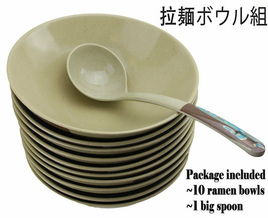 Set of 10~ Quality Japanese Big Soup Ramen Bowls w ONE 10" long Spoon (10 B11899, 1 B11897)