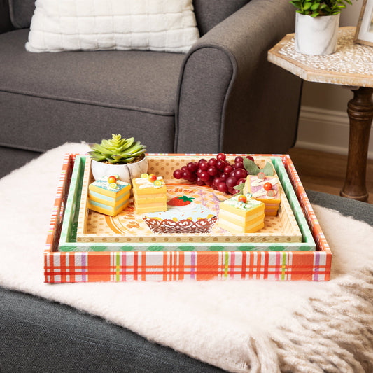 Northlight Set of 3 Cupcake Theme Square Wooden Serving Trays 16 - Green/Brown