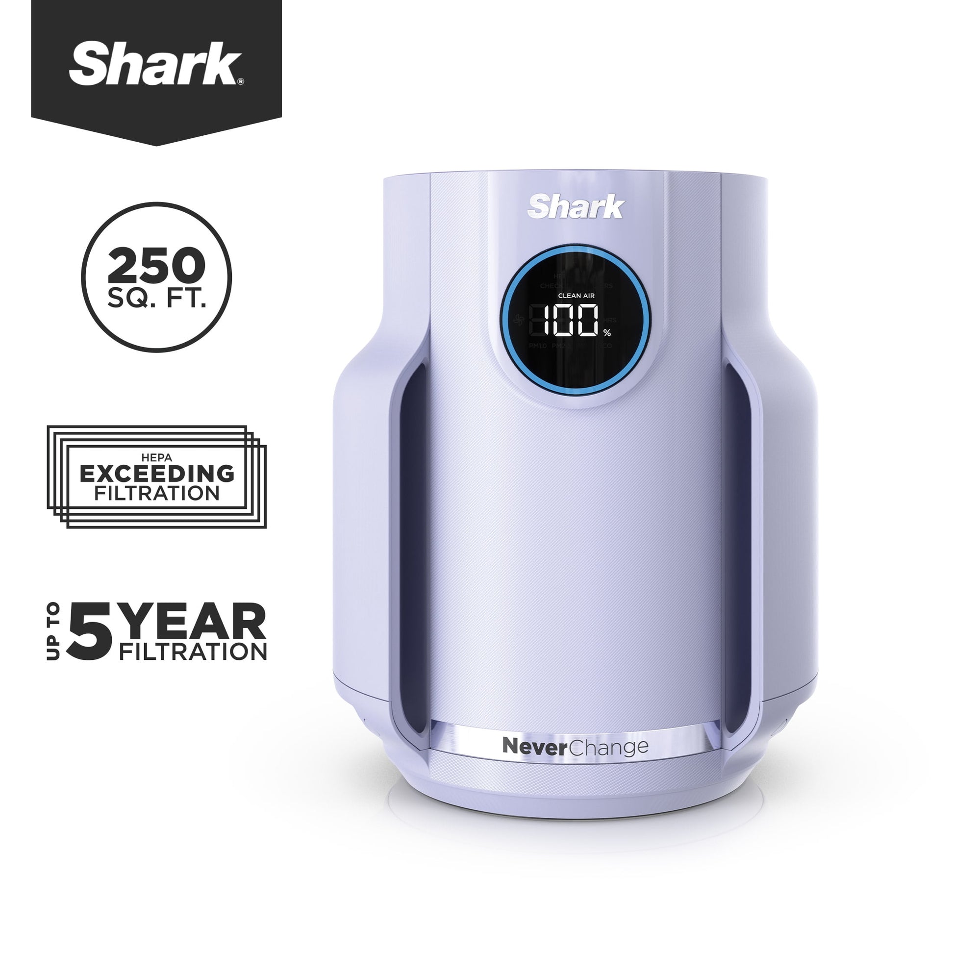Shark NeverChange Air Purifier, Compact Pro, HEPA Filter, CleanSense IQ, Anti-Allergen, 250 Sq Ft, HP070 Lilac