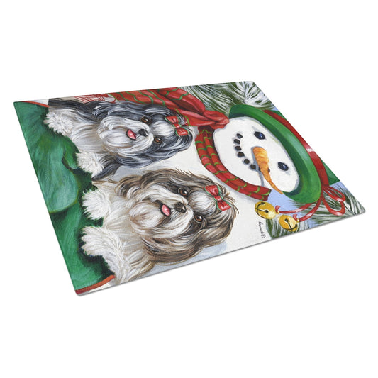 Shih Tzu Christmas Snowman Glass Cutting Board Large