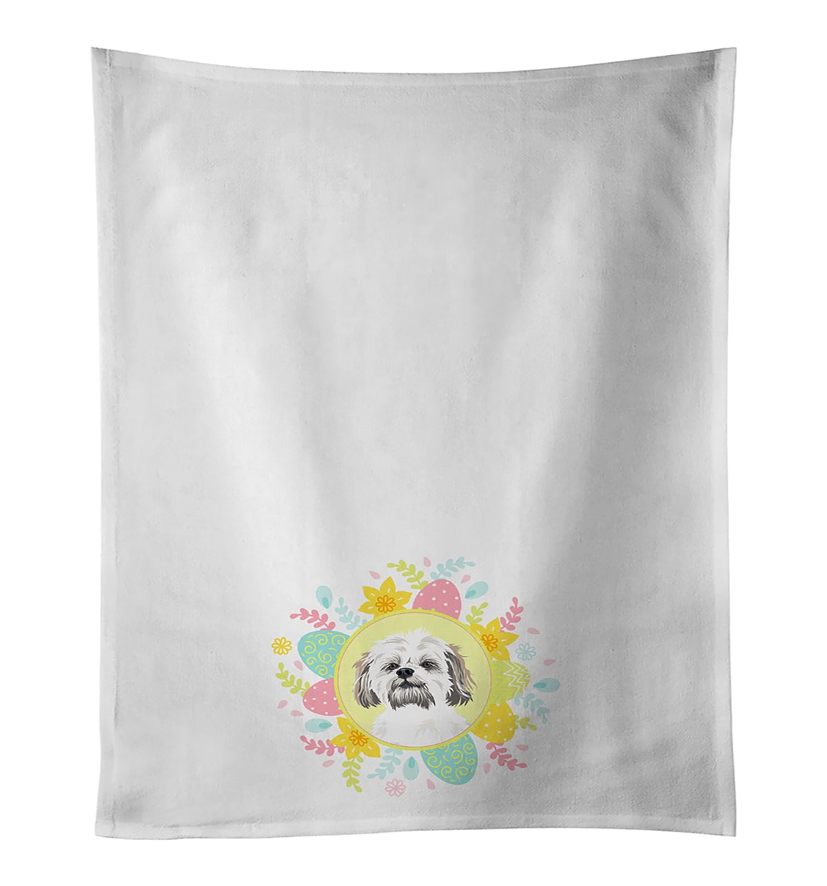 Shih-Tzu Silver Gold and White #1 Easter White Kitchen Towel Set of 2 19 in x 28 in